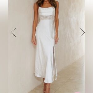 Satin lace dress with slit